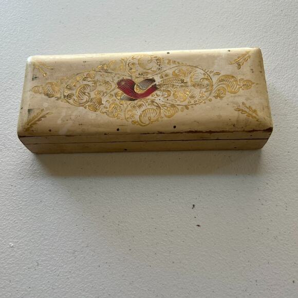 Unbranded Other - Victorian Antique Painted Wood Hinged Box Gilded 7.5"x3"x1.5"